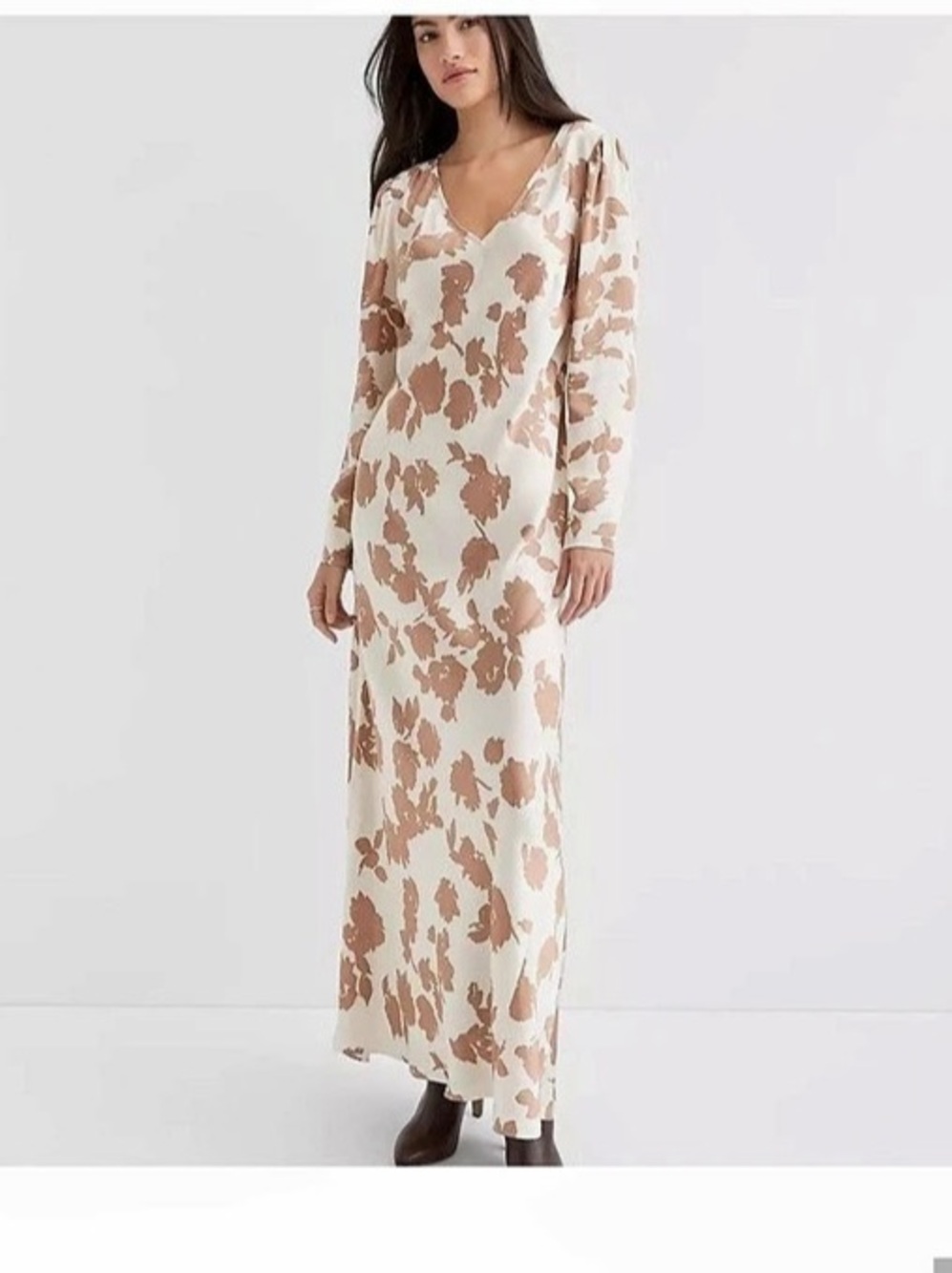 LOFT Cream Maxi Dress with Tan Floral Print Size 8